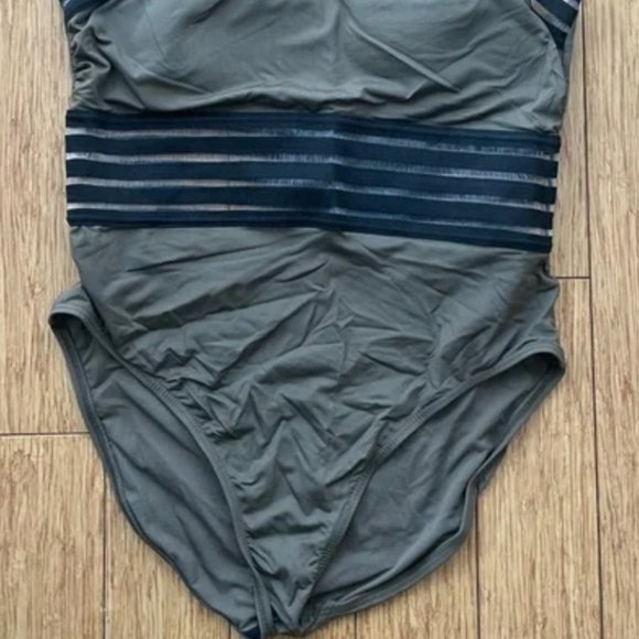 Kenneth Cole Olive Green and Black Cross Neck Cut Out Halter Swimsuit - Picture 5 of 6